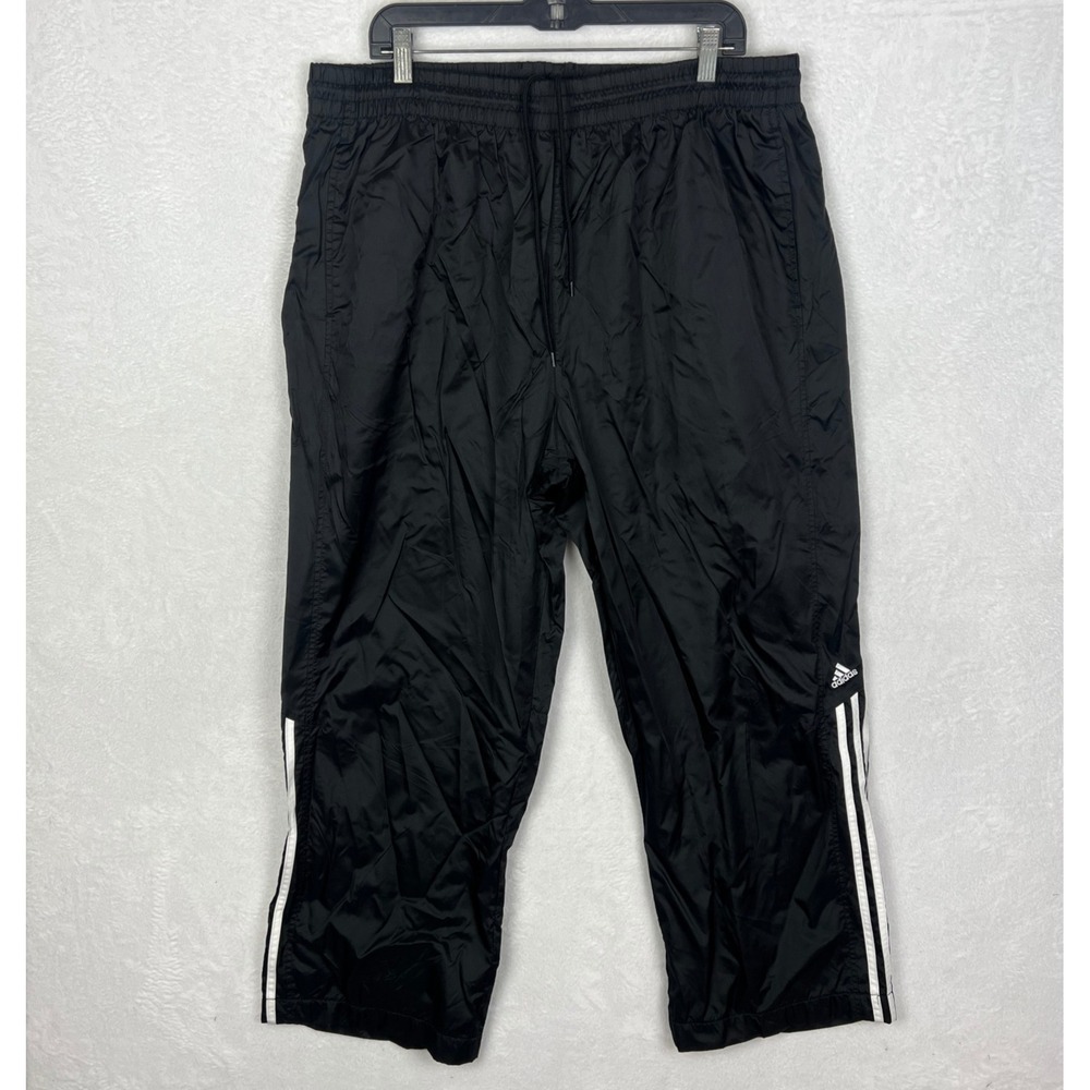 Vintage Adidas Windbreaker‎ Track Pants Mens 2XL Black Y2K Baggy Wide Sweatpants